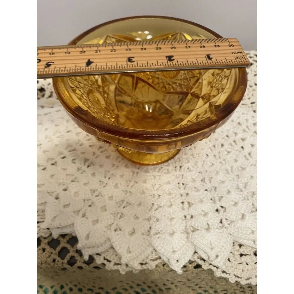 Vintage Kemper Amber Gold Pedestal Candy‎ dish hobnail starburst pattern